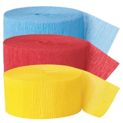 Light Blue, Red & Yellow Large Crepe Streamers - 3 Pk